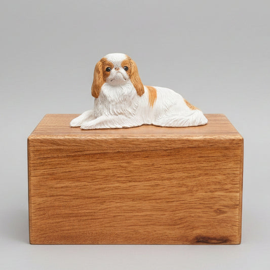 Japanese Chin Wood Cremation Pet Urn: Casket for Dog Ashes.
