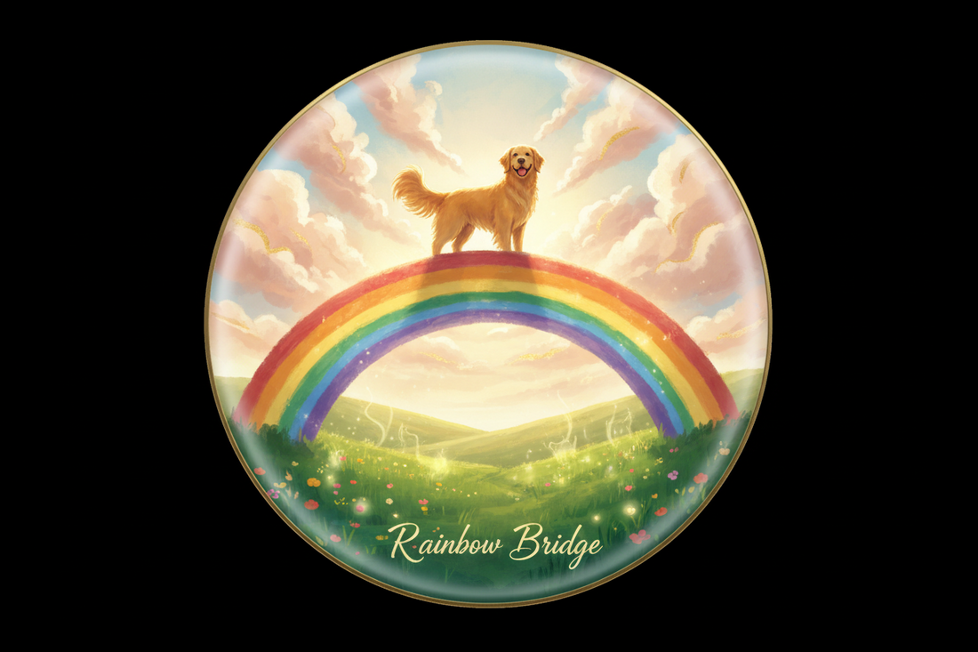 Rainbow bridge with golden retriever